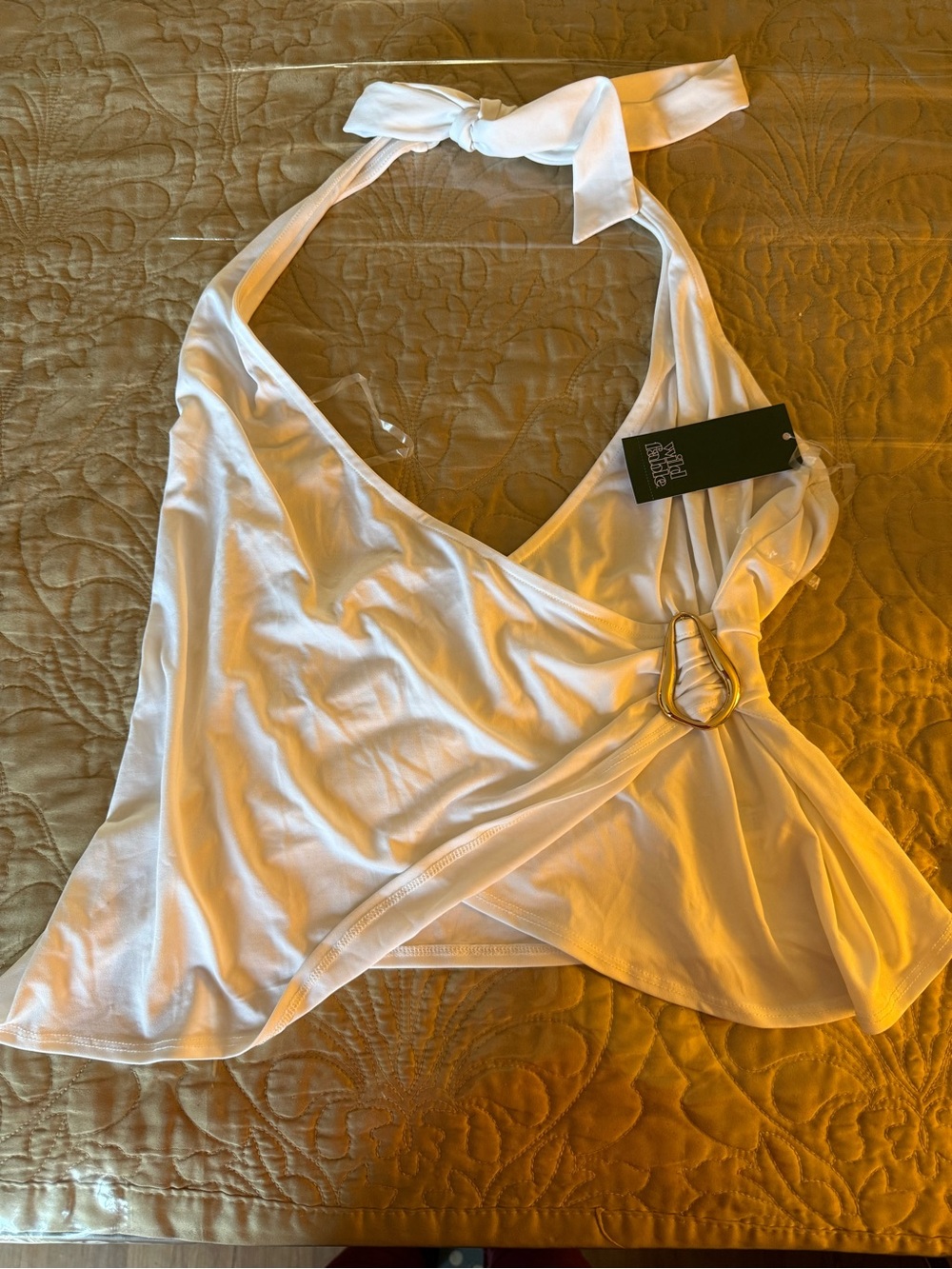 wild fable White Halter Wrap Tank with Decorative Ring